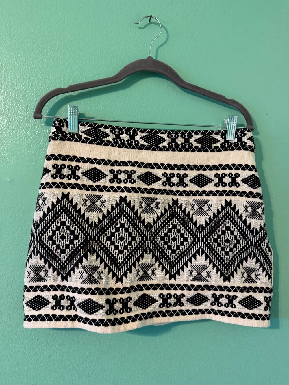 Topshop Black and White Tribal Knit Mini Skirt